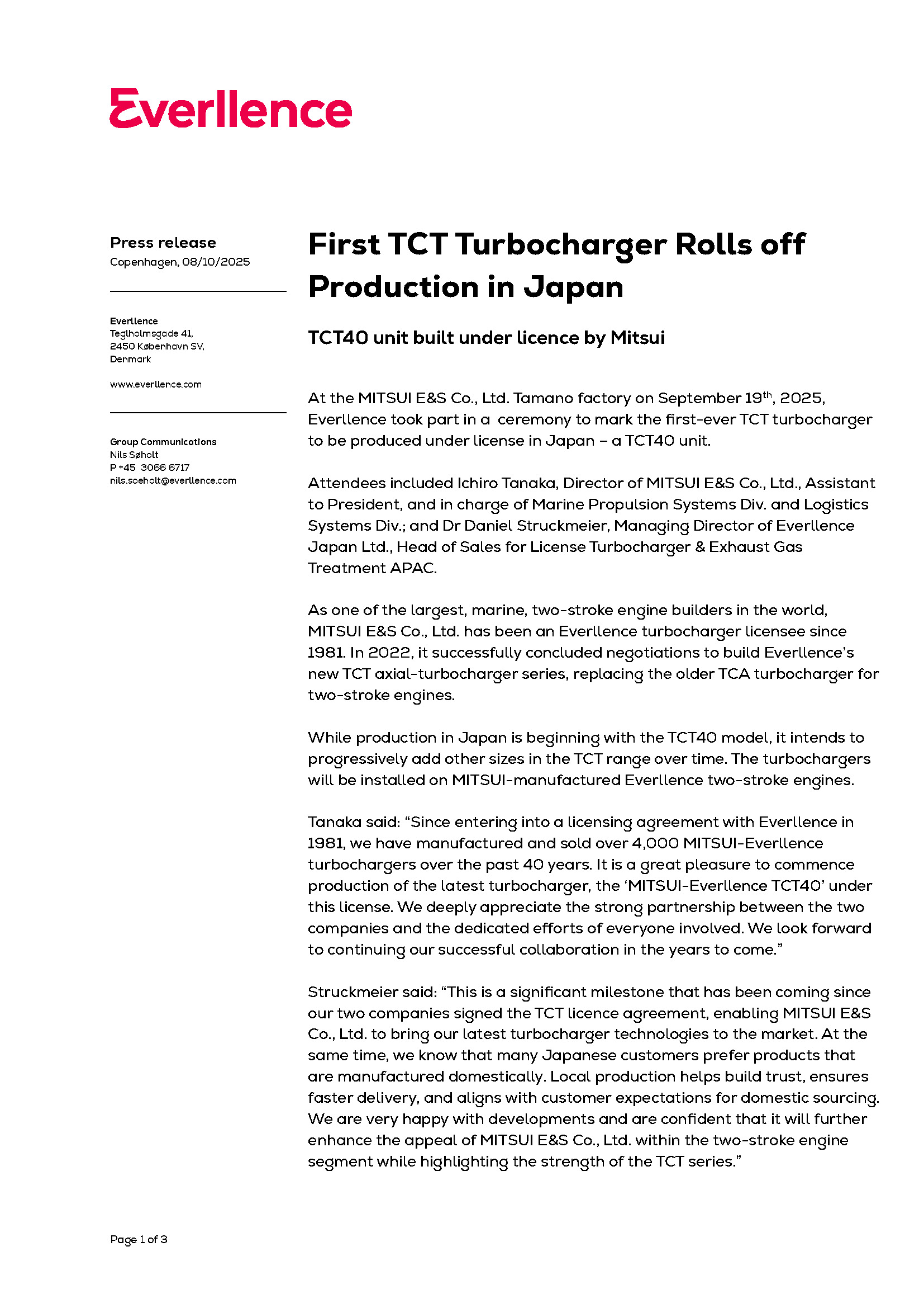 First TCT Turbocharger Rolls off Production in Japan